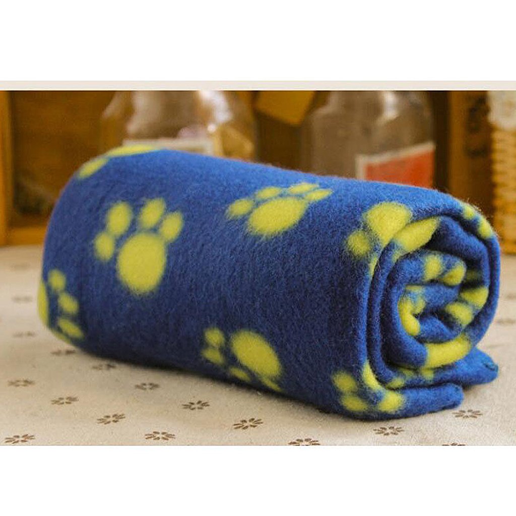 Maxxlite Warm Blue Fleece Blanket Pet Dog Paw Print Pattern Soft Bed Mat--M