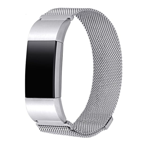 Maxxlite Fitbit Charge 2 Wrist Strap,Stainless Steel Metal Mesh Writband Watchband with Unique Magnet Clasp - Silver