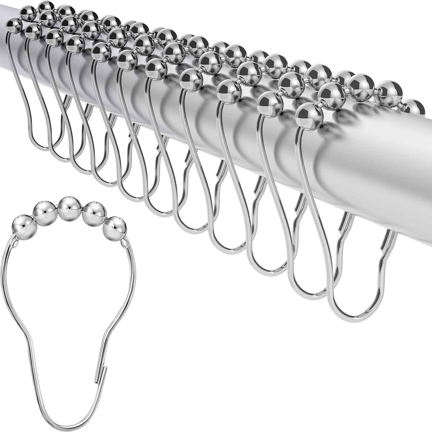 Maxxlite  5 Roller Shower Ball Curtain Hooks (6 x 4 cm, Silver) -12 Pieces