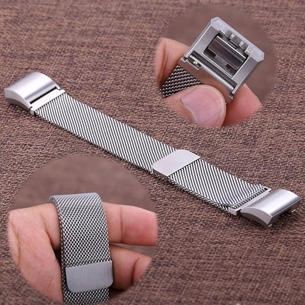 Maxxlite Fitbit Charge 2 Wrist Strap,Stainless Steel Metal Mesh Writband Watchband with Unique Magnet Clasp - Silver